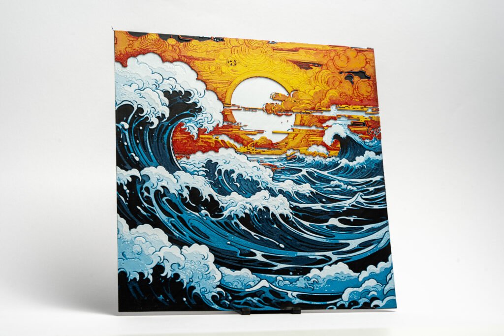 L’Onda (Kanagawa) più Tramonto – 7 Colori con Cornice