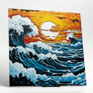 L'Onda (Kanagawa) più Tramonto - 7 Colori con Cornice